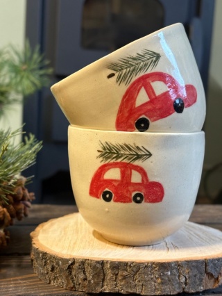 Kubek bez ucha 250ml czerwony samochód z choinką