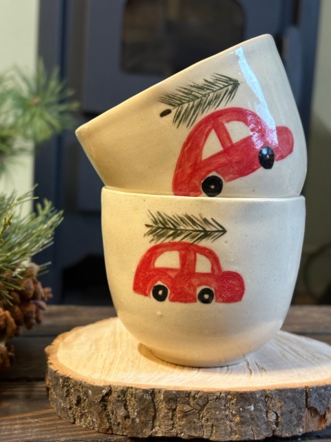 Kubek bez ucha 250ml czerwony samochód z choinką