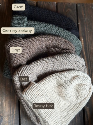 Czapka wywijana 65% wełna 35% alpaka brąz